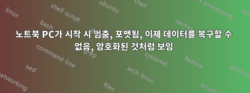 노트북 PC가 시작 시 멈춤, 포맷됨, 이제 데이터를 복구할 수 없음, 암호화된 것처럼 보임