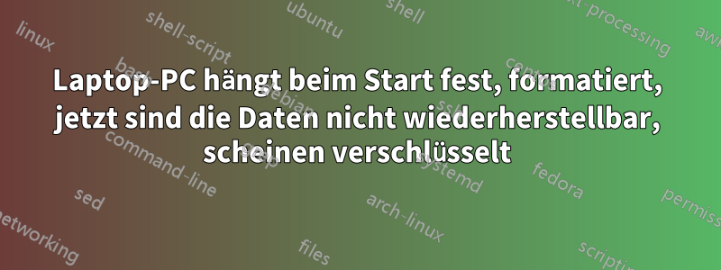 Laptop-PC hängt beim Start fest, formatiert, jetzt sind die Daten nicht wiederherstellbar, scheinen verschlüsselt