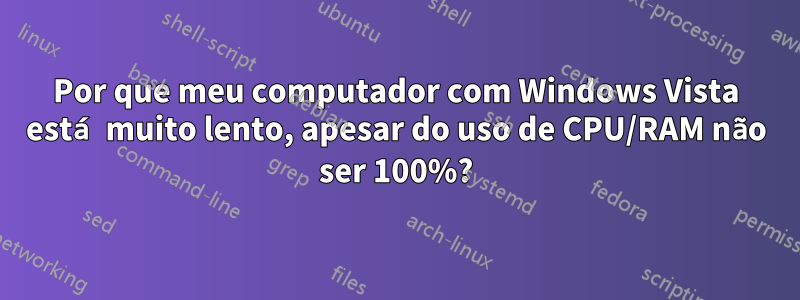 Por que meu computador com Windows Vista está muito lento, apesar do uso de CPU/RAM não ser 100%?