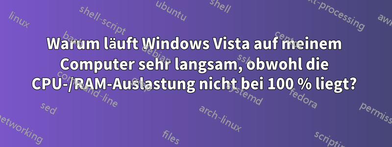 Warum läuft Windows Vista auf meinem Computer sehr langsam, obwohl die CPU-/RAM-Auslastung nicht bei 100 % liegt?