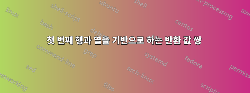 첫 번째 행과 열을 기반으로 하는 반환 값 쌍