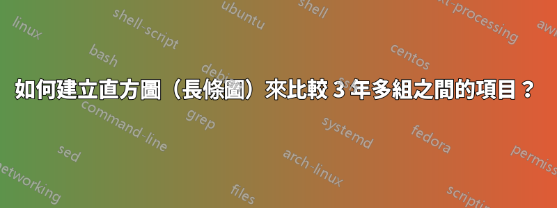 如何建立直方圖（長條圖）來比較 3 年多組之間的項目？