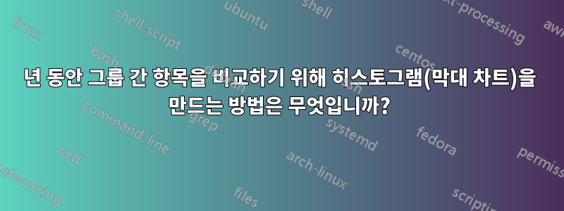 3년 동안 그룹 간 항목을 비교하기 위해 히스토그램(막대 차트)을 만드는 방법은 무엇입니까?