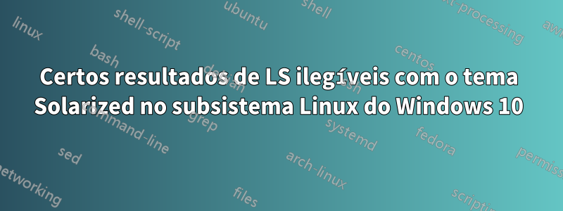 Certos resultados de LS ilegíveis com o tema Solarized no subsistema Linux do Windows 10