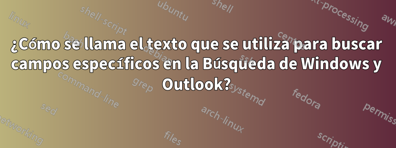 ¿Cómo se llama el texto que se utiliza para buscar campos específicos en la Búsqueda de Windows y Outlook?