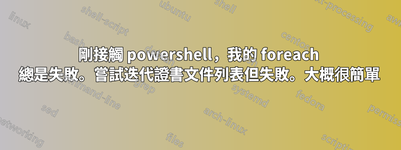 剛接觸 powershell，我的 foreach 總是失敗。嘗試迭代證書文件列表但失敗。大概很簡單