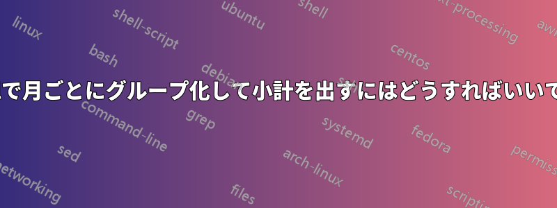 Excelで月ごとにグループ化して小計を出すにはどうすればいいですか