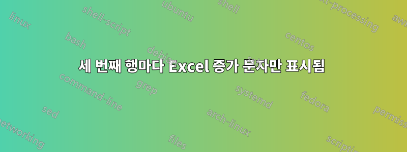 세 번째 행마다 Excel 증가 문자만 표시됨