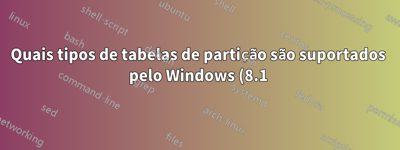 Quais tipos de tabelas de partição são suportados pelo Windows (8.1)?