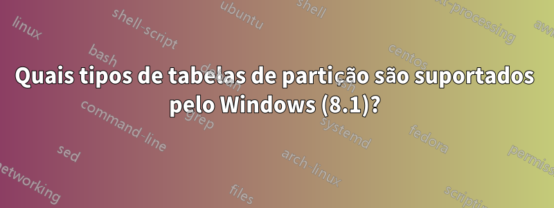 Quais tipos de tabelas de partição são suportados pelo Windows (8.1)?