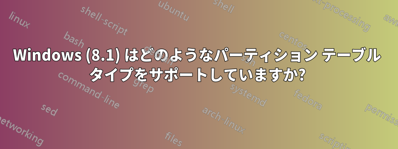 Windows (8.1) はどのようなパーティション テーブル タイプをサポートしていますか?