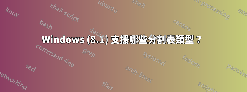 Windows (8.1) 支援哪些分割表類型？