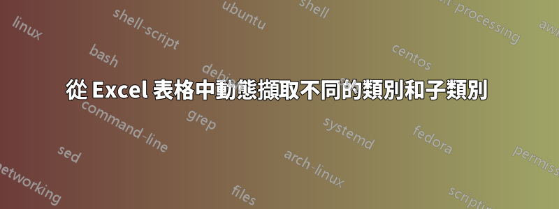 從 Excel 表格中動態擷取不同的類別和子類別