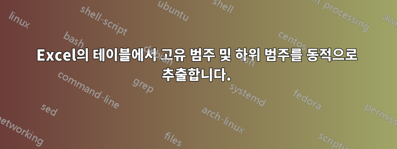 Excel의 테이블에서 고유 범주 및 하위 범주를 동적으로 추출합니다.