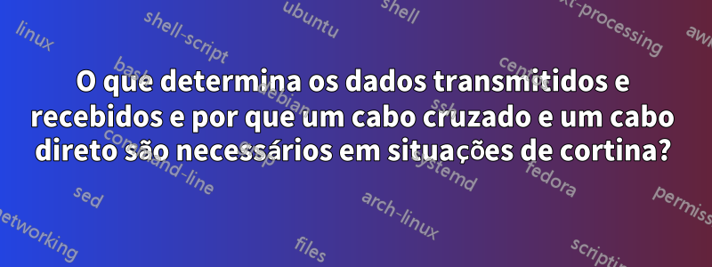 O que determina os dados transmitidos e recebidos e por que um cabo cruzado e um cabo direto são necessários em situações de cortina?