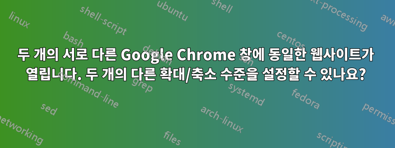 두 개의 서로 다른 Google Chrome 창에 동일한 웹사이트가 열립니다. 두 개의 다른 확대/축소 수준을 설정할 수 있나요?