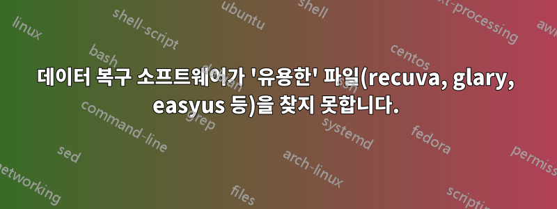 데이터 복구 소프트웨어가 '유용한' 파일(recuva, glary, easyus 등)을 찾지 못합니다.
