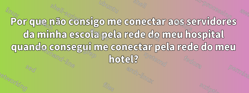 Por que não consigo me conectar aos servidores da minha escola pela rede do meu hospital quando consegui me conectar pela rede do meu hotel?