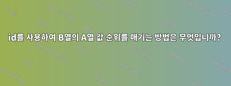 id를 사용하여 B열의 A열 값 순위를 매기는 방법은 무엇입니까?