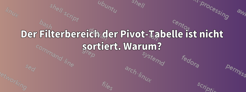 Der Filterbereich der Pivot-Tabelle ist nicht sortiert. Warum?