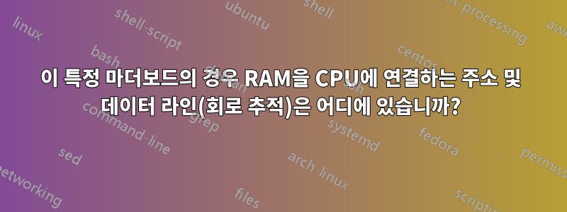 이 특정 마더보드의 경우 RAM을 CPU에 연결하는 주소 및 데이터 라인(회로 추적)은 어디에 있습니까?