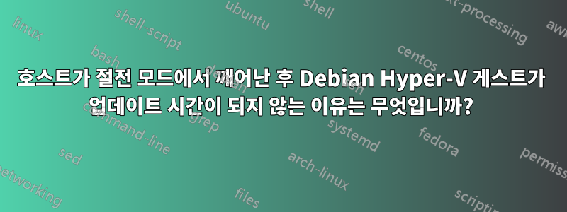 호스트가 절전 모드에서 깨어난 후 Debian Hyper-V 게스트가 업데이트 시간이 되지 않는 이유는 무엇입니까?