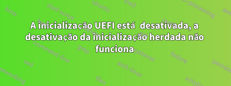 A inicialização UEFI está desativada, a desativação da inicialização herdada não funciona