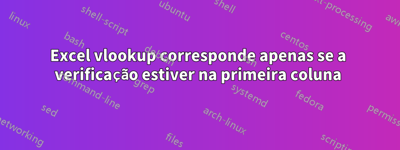 Excel vlookup corresponde apenas se a verificação estiver na primeira coluna