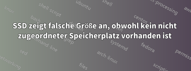 SSD zeigt falsche Größe an, obwohl kein nicht zugeordneter Speicherplatz vorhanden ist