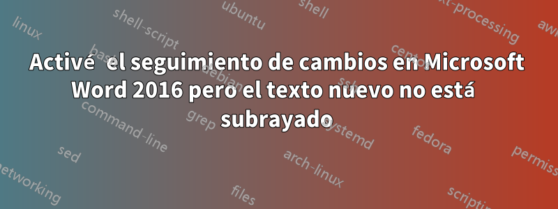 Activé el seguimiento de cambios en Microsoft Word 2016 pero el texto nuevo no está subrayado