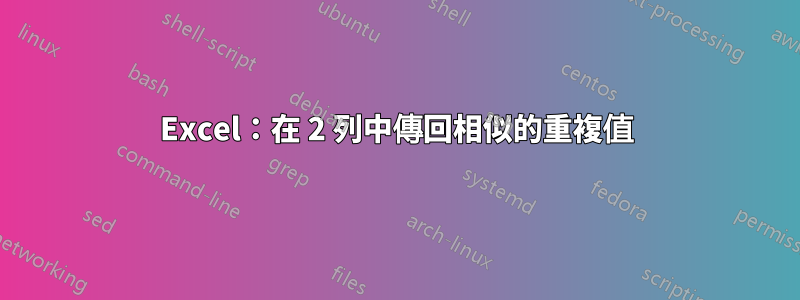 Excel：在 2 列中傳回相似的重複值