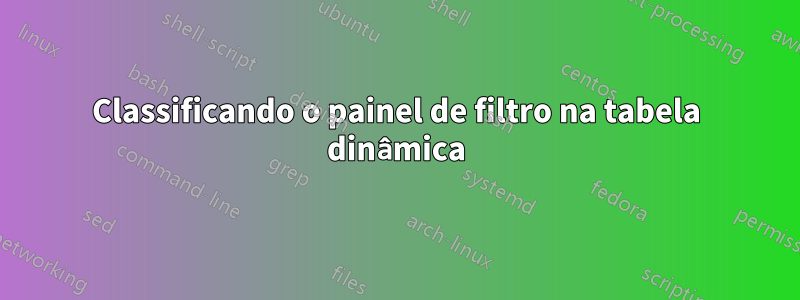 Classificando o painel de filtro na tabela dinâmica