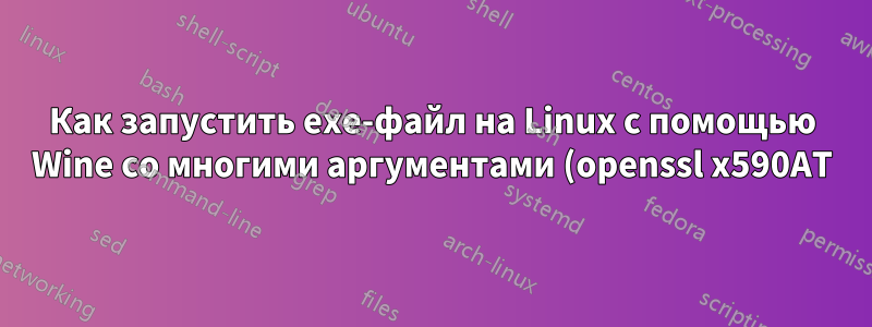 Как запустить exe-файл на Linux с помощью Wine со многими аргументами (openssl x590AT)