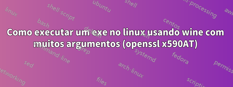 Como executar um exe no linux usando wine com muitos argumentos (openssl x590AT)