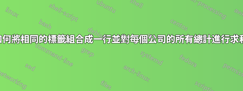 如何將相同的標籤組合成一行並對每個公司的所有總計進行求和