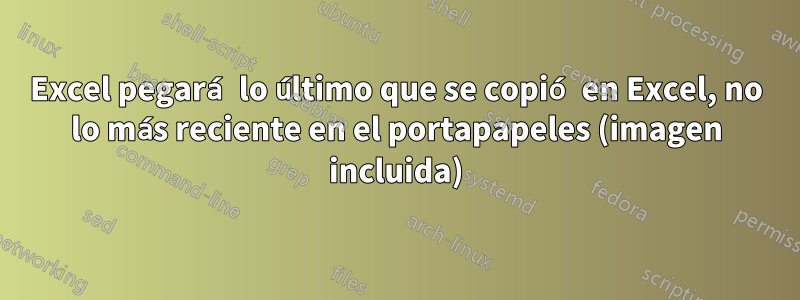 Excel pegará lo último que se copió en Excel, no lo más reciente en el portapapeles (imagen incluida)