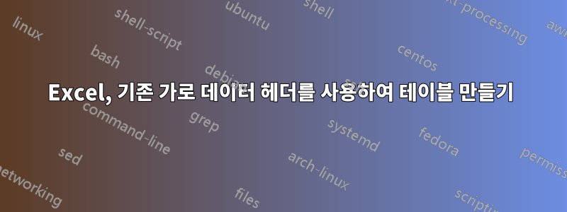 Excel, 기존 가로 데이터 헤더를 사용하여 테이블 만들기