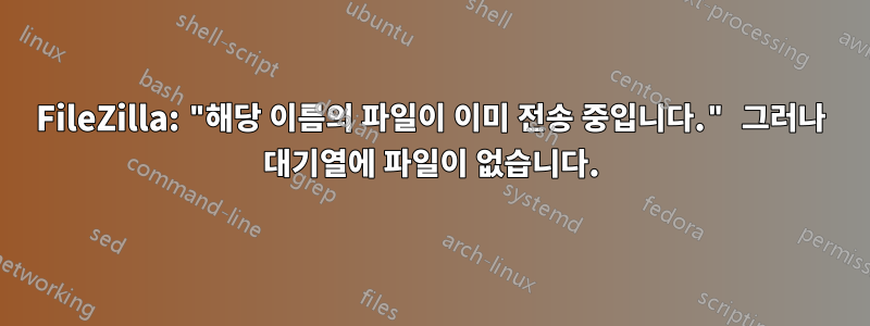 FileZilla: "해당 이름의 파일이 이미 전송 중입니다." 그러나 대기열에 파일이 없습니다.