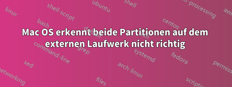 Mac OS erkennt beide Partitionen auf dem externen Laufwerk nicht richtig