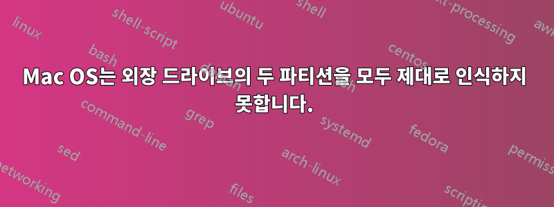 Mac OS는 외장 드라이브의 두 파티션을 모두 제대로 인식하지 못합니다.