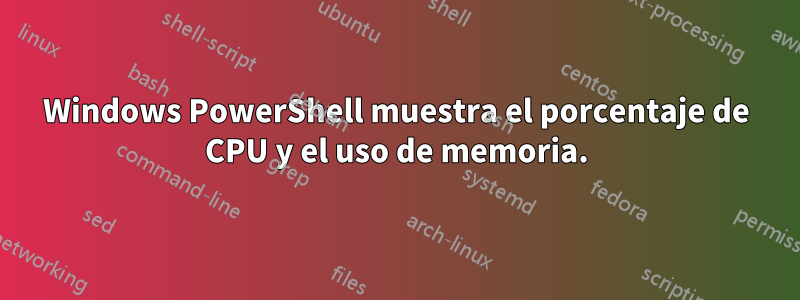 Windows PowerShell muestra el porcentaje de CPU y el uso de memoria.