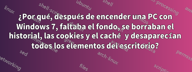 ¿Por qué, después de encender una PC con Windows 7, faltaba el fondo, se borraban el historial, las cookies y el caché y desaparecían todos los elementos del escritorio?