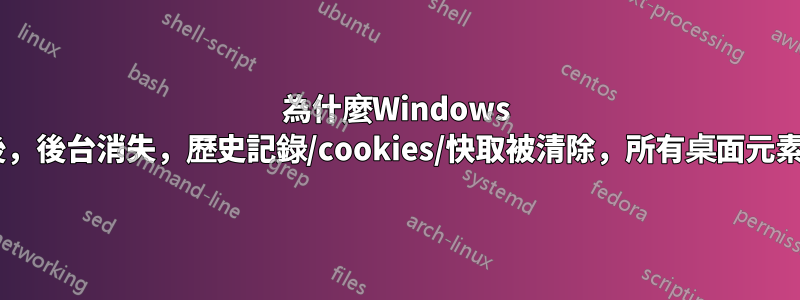 為什麼Windows 7電腦開機後，後台消失，歷史記錄/cookies/快取被清除，所有桌面元素都消失了？