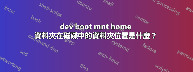 dev boot mnt home 資料夾在磁碟中的資料夾位置是什麼？