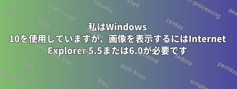 私はWindows 10を使用していますが、画像を表示するにはInternet Explorer 5.5または6.0が必要です