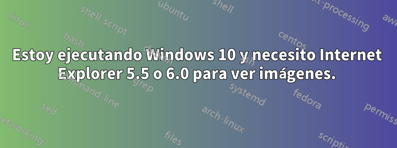 Estoy ejecutando Windows 10 y necesito Internet Explorer 5.5 o 6.0 para ver imágenes.