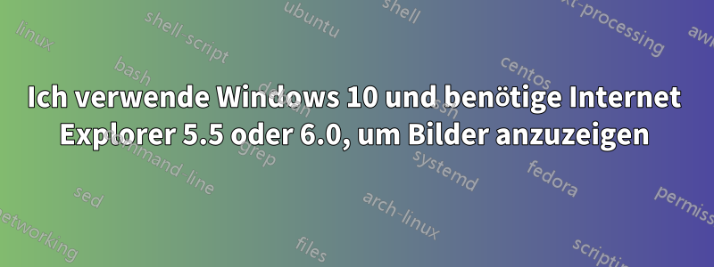 Ich verwende Windows 10 und benötige Internet Explorer 5.5 oder 6.0, um Bilder anzuzeigen