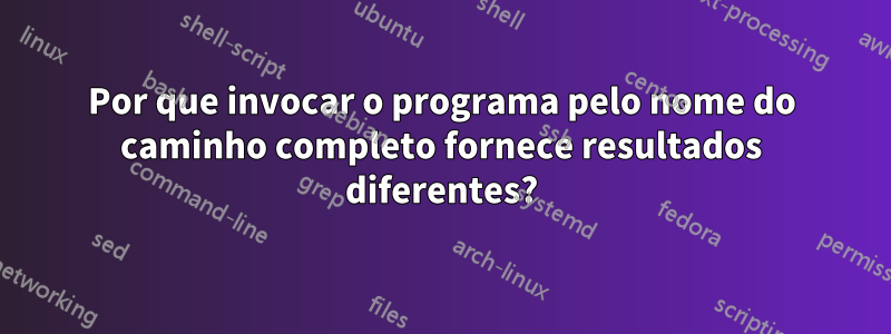 Por que invocar o programa pelo nome do caminho completo fornece resultados diferentes?