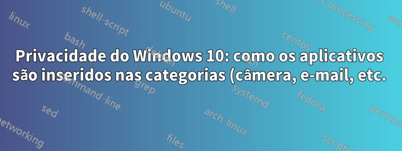 Privacidade do Windows 10: como os aplicativos são inseridos nas categorias (câmera, e-mail, etc.) e depois bloqueados?
