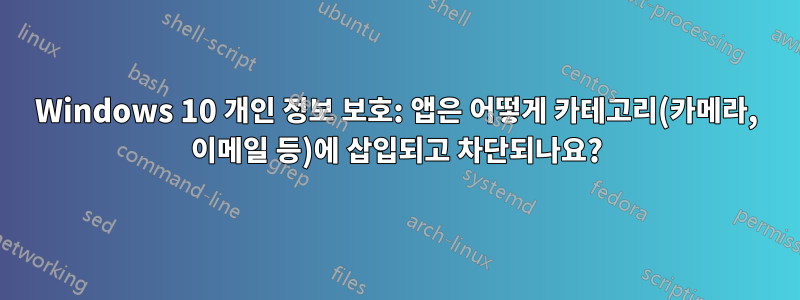 Windows 10 개인 정보 보호: 앱은 어떻게 카테고리(카메라, 이메일 등)에 삽입되고 차단되나요?